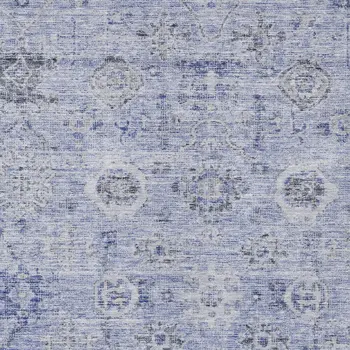 10' X 14' Blue And Gray Damask Washable Indoor Outdoor Area Rug