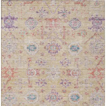 5' X 8' Orange Purple And Teal Blue Damask Washable Indoor Outdoor Area Rug