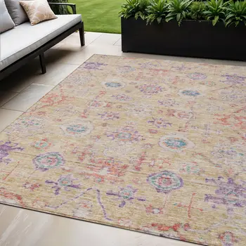 5' X 8' Orange Purple And Teal Blue Damask Washable Indoor Outdoor Area Rug