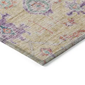 8' Orange Purple And Teal Blue Round Damask Washable Indoor Outdoor Area Rug