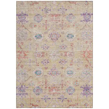 9' X 12' Orange Purple And Teal Blue Damask Washable Indoor Outdoor Area Rug