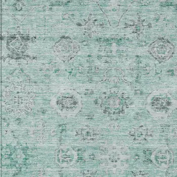 3' X 5' Teal Blue Ivory And Gray Damask Washable Indoor Outdoor Area Rug
