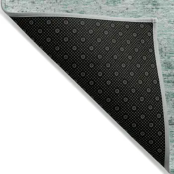8' X 10' Teal Blue Ivory And Gray Damask Washable Indoor Outdoor Area Rug