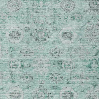10' X 14' Teal Blue Ivory And Gray Damask Washable Indoor Outdoor Area Rug