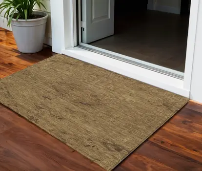 3' X 5' Brown And Tan Floral Washable Indoor Outdoor Area Rug
