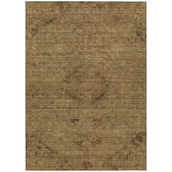 5' X 8' Brown And Tan Floral Washable Indoor Outdoor Area Rug
