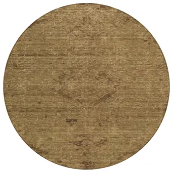 8' Brown And Tan Round Floral Washable Indoor Outdoor Area Rug