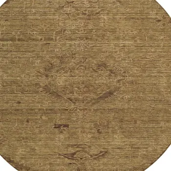 8' Brown And Tan Round Floral Washable Indoor Outdoor Area Rug