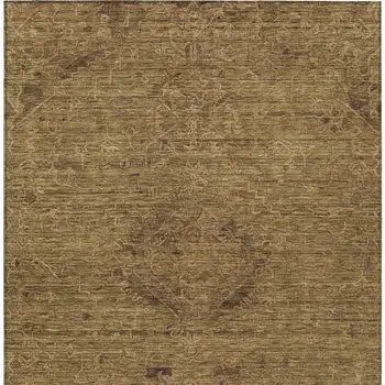 10' X 14' Brown And Tan Floral Washable Indoor Outdoor Area Rug