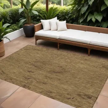 10' X 14' Brown And Tan Floral Washable Indoor Outdoor Area Rug