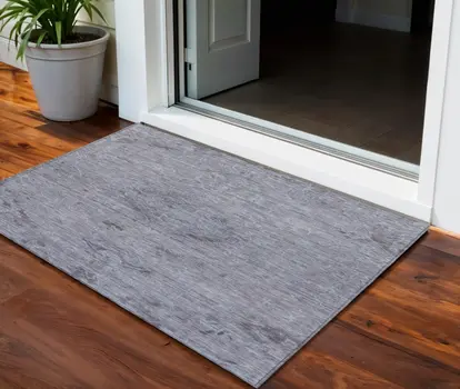 3' X 5' Blue And Gray Floral Washable Indoor Outdoor Area Rug