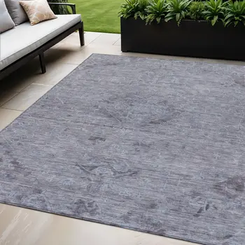 5' X 8' Blue And Gray Floral Washable Indoor Outdoor Area Rug