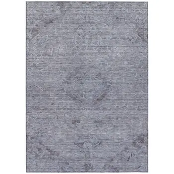 5' X 8' Blue And Gray Floral Washable Indoor Outdoor Area Rug