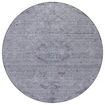 8' Blue And Gray Round Floral Washable Indoor Outdoor Area Rug