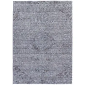 8' X 10' Blue And Gray Floral Washable Indoor Outdoor Area Rug