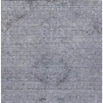 8' X 10' Blue And Gray Floral Washable Indoor Outdoor Area Rug