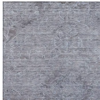 10' X 14' Blue And Gray Floral Washable Indoor Outdoor Area Rug