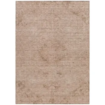 5' X 8' Coral And Tan Floral Washable Indoor Outdoor Area Rug