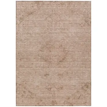 5' X 8' Coral And Tan Floral Washable Indoor Outdoor Area Rug