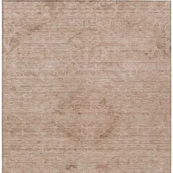 5' X 8' Coral And Tan Floral Washable Indoor Outdoor Area Rug