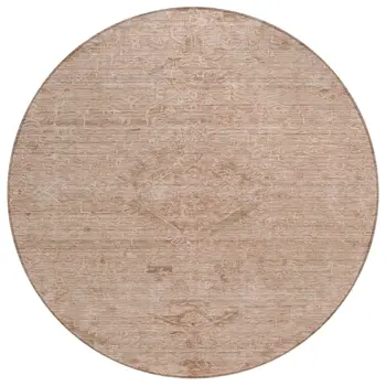 8' Coral And Tan Round Floral Washable Indoor Outdoor Area Rug