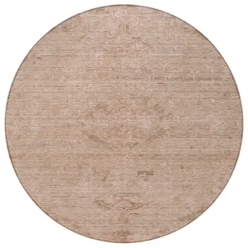 8' Coral And Tan Round Floral Washable Indoor Outdoor Area Rug