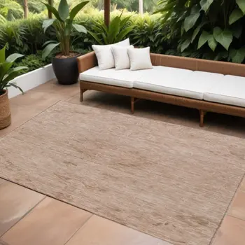 9' X 12' Coral And Tan Floral Washable Indoor Outdoor Area Rug