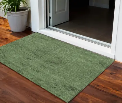 3' X 5' Fern Green And Dark Green Floral Washable Indoor Outdoor Area Rug