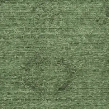 3' X 5' Fern Green And Dark Green Floral Washable Indoor Outdoor Area Rug