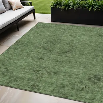 5' X 8' Fern Green And Dark Green Floral Washable Indoor Outdoor Area Rug