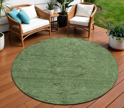 8' Fern Green And Dark Green Round Floral Washable Indoor Outdoor Area Rug