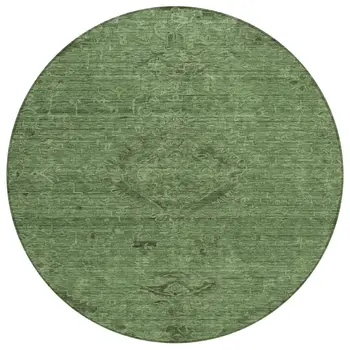 8' Fern Green And Dark Green Round Floral Washable Indoor Outdoor Area Rug