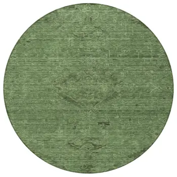 8' Fern Green And Dark Green Round Floral Washable Indoor Outdoor Area Rug
