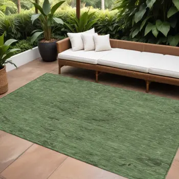 9' X 12' Fern Green And Dark Green Floral Washable Indoor Outdoor Area Rug