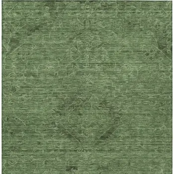 10' X 14' Fern Green And Dark Green Floral Washable Indoor Outdoor Area Rug