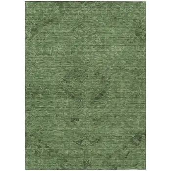10' X 14' Fern Green And Dark Green Floral Washable Indoor Outdoor Area Rug