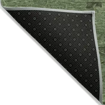 10' X 14' Fern Green And Dark Green Floral Washable Indoor Outdoor Area Rug