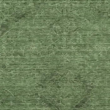 10' X 14' Fern Green And Dark Green Floral Washable Indoor Outdoor Area Rug