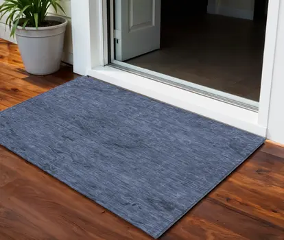 3' X 5' Navy Blue And Charcoal Floral Washable Indoor Outdoor Area Rug