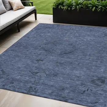 5' X 8' Navy Blue And Charcoal Floral Washable Indoor Outdoor Area Rug