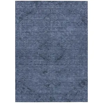 8' X 10' Navy Blue And Charcoal Floral Washable Indoor Outdoor Area Rug