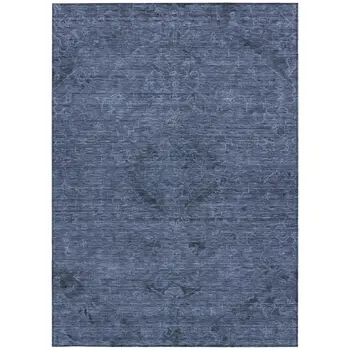 10' X 14' Navy Blue And Charcoal Floral Washable Indoor Outdoor Area Rug