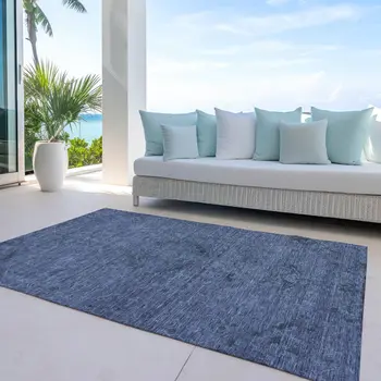 10' X 14' Navy Blue And Charcoal Floral Washable Indoor Outdoor Area Rug