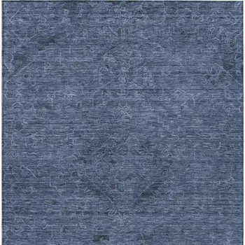 10' X 14' Navy Blue And Charcoal Floral Washable Indoor Outdoor Area Rug