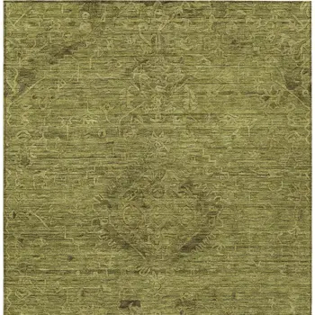 3' X 5' Olive Green And Brown Floral Washable Indoor Outdoor Area Rug