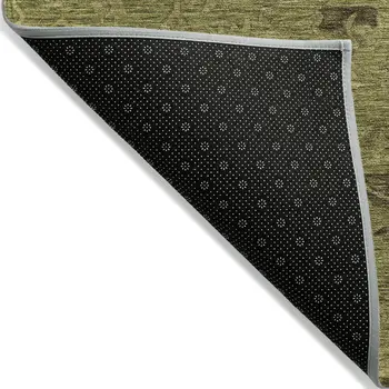 3' X 5' Olive Green And Brown Floral Washable Indoor Outdoor Area Rug