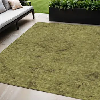 5' X 8' Olive Green And Brown Floral Washable Indoor Outdoor Area Rug