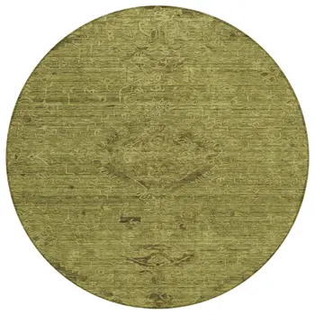 8' Olive Green And Brown Round Floral Washable Indoor Outdoor Area Rug