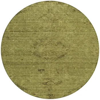 8' Olive Green And Brown Round Floral Washable Indoor Outdoor Area Rug
