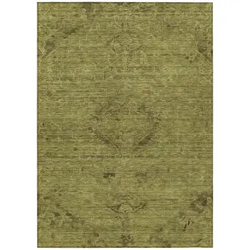 8' X 10' Olive Green And Brown Floral Washable Indoor Outdoor Area Rug